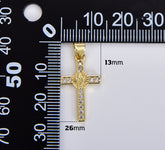 18K  Gold Filled Dainty Cross Charm, CZ Micro Pave Cross Pendant for Necklace Bracelet Earring Charm Supply Religious Jewelry, 26x13mm, CP1896